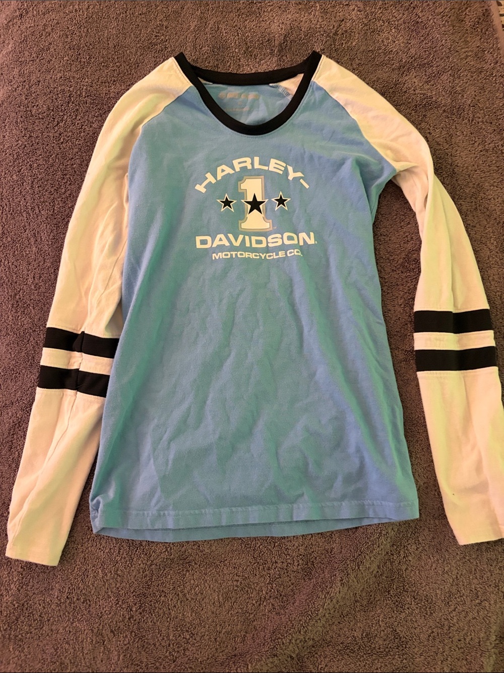 Harley-Davidson Blue, White & Black Long Sleeve Raglan Tee